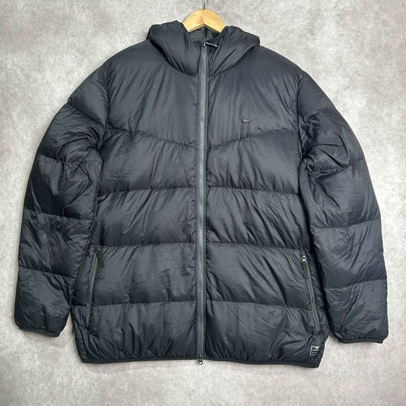 Vintage Nike Hooded Puffer Nylon Jacket 543709-010 Black XXL 2XL**flaw